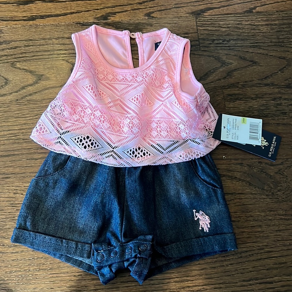 👗NWT Polo 3/6 month one piece outfit girls